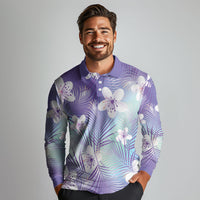 Purple Aloha Hawaiian Long Sleeve Polo Shirt Tropical Flower Palm Leaf Pattern LT19 - Polynesian Pride