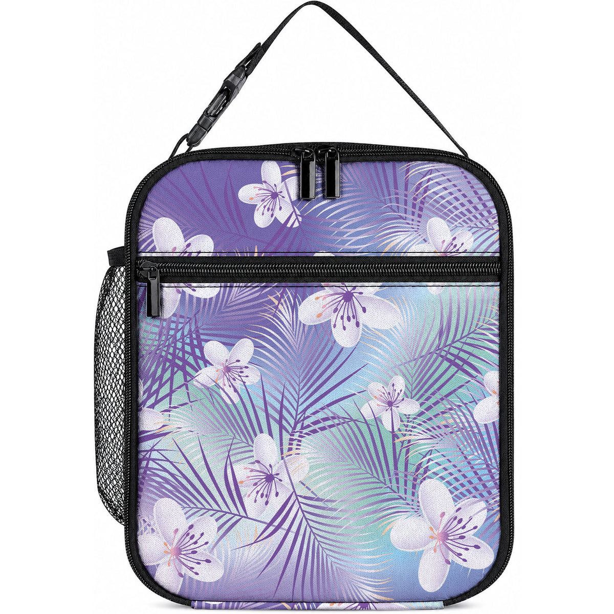 Purple Aloha Hawaiian Lunch Bag Tropical Flower Palm Leaf Pattern LT19 10.2 × 8.3 × 4.3 inch Purple - Polynesian Pride
