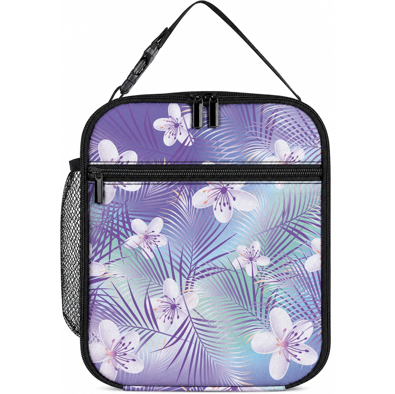 Purple Aloha Hawaiian Lunch Bag Tropical Flower Palm Leaf Pattern LT19 10.2 × 8.3 × 4.3 inch Purple - Polynesian Pride