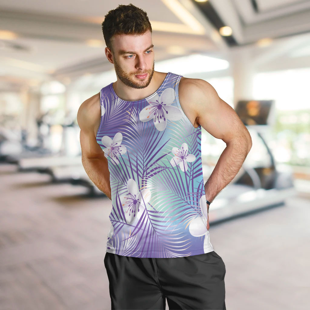 Purple Aloha Hawaiian Men Tank Top Tropical Flower Palm Leaf Pattern LT19 Purple - Polynesian Pride