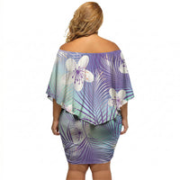 Purple Aloha Hawaiian Off Shoulder Short Dress Tropical Flower Palm Leaf Pattern LT19 - Polynesian Pride