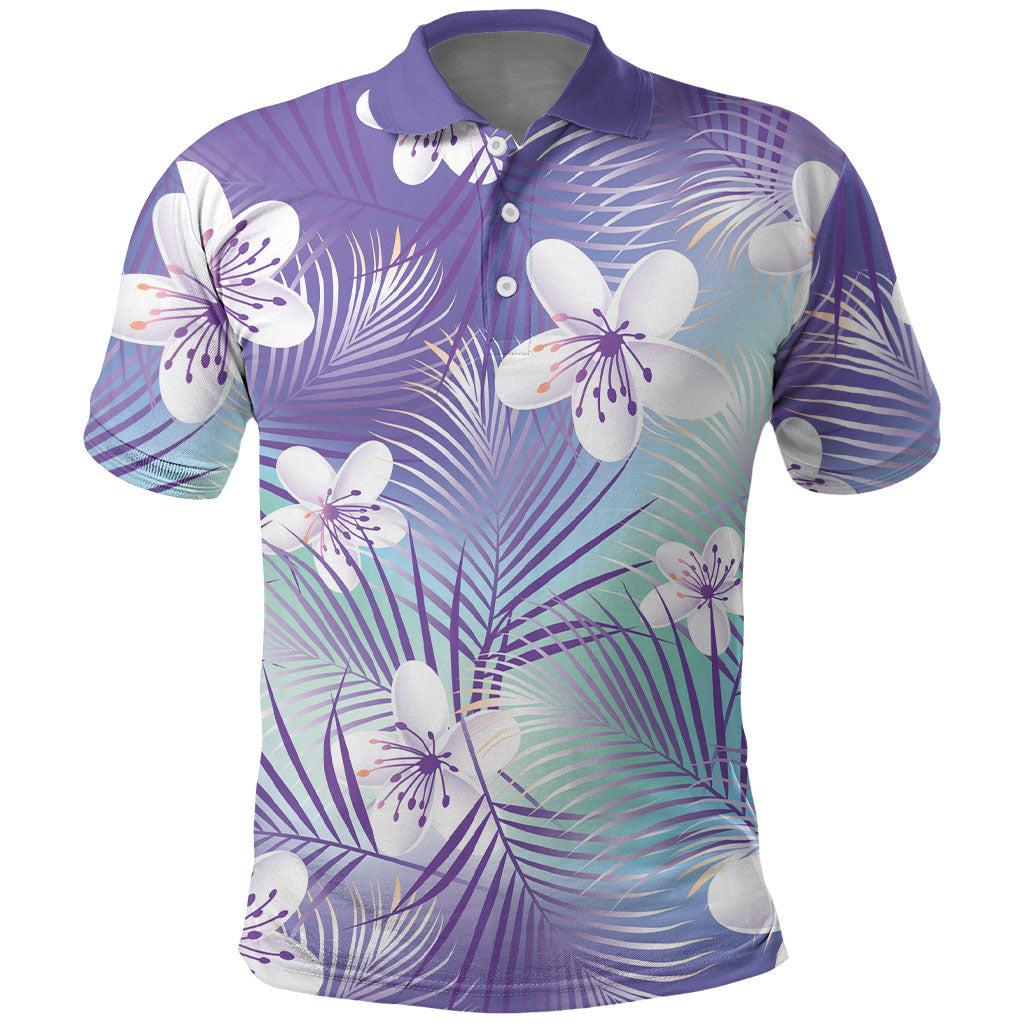 Purple Aloha Hawaiian Polo Shirt Tropical Flower Palm Leaf Pattern LT19 Purple - Polynesian Pride