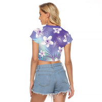 Purple Aloha Hawaiian Raglan Cropped T Shirt Tropical Flower Palm Leaf Pattern LT19 - Polynesian Pride