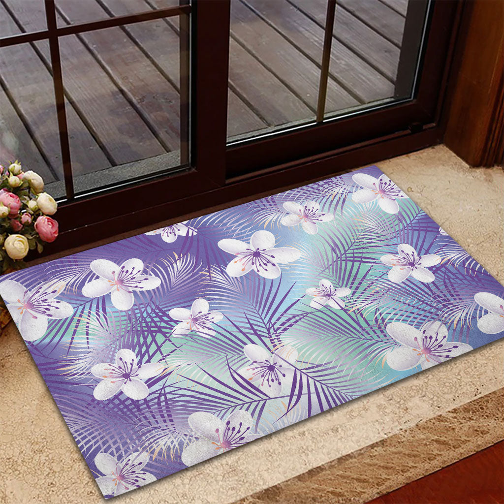 Purple Aloha Hawaiian Rubber Doormat Tropical Flower Palm Leaf Pattern LT19 - Polynesian Pride