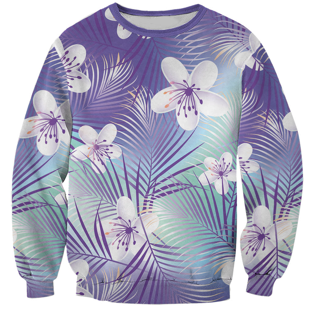 Purple Aloha Hawaiian Sweatshirt Tropical Flower Palm Leaf Pattern LT19 Unisex Purple - Polynesian Pride