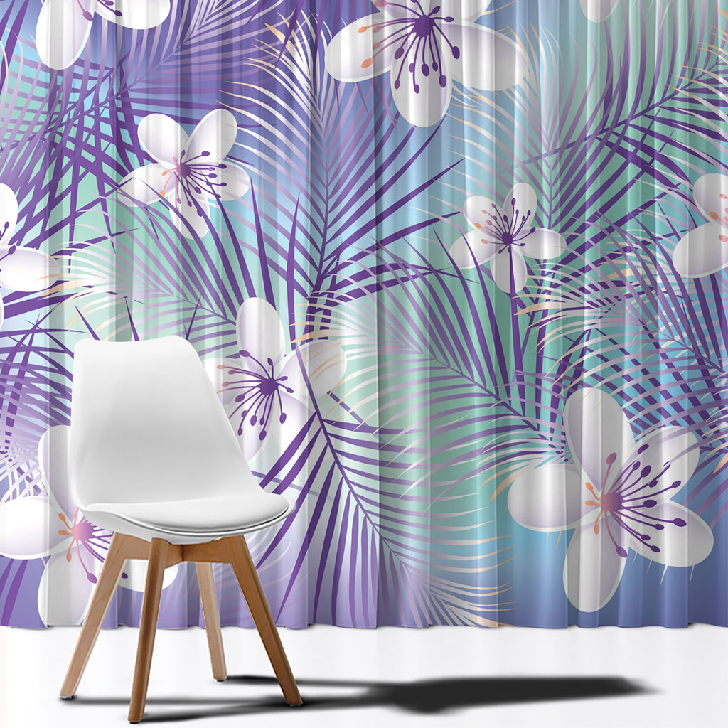 Purple Aloha Hawaiian Window Curtain Tropical Flower Palm Leaf Pattern LT19 - Polynesian Pride