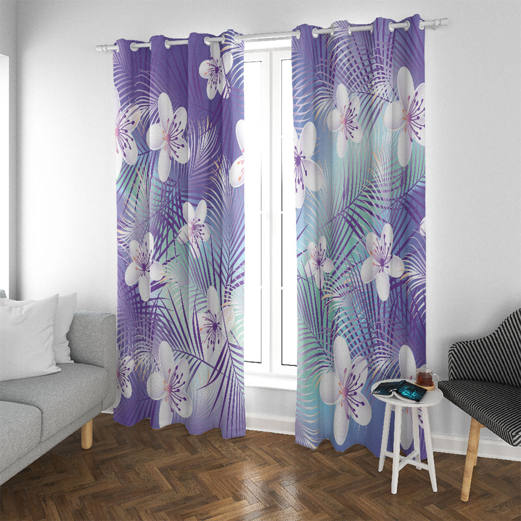 Purple Aloha Hawaiian Window Curtain Tropical Flower Palm Leaf Pattern LT19 With Grommets Purple - Polynesian Pride