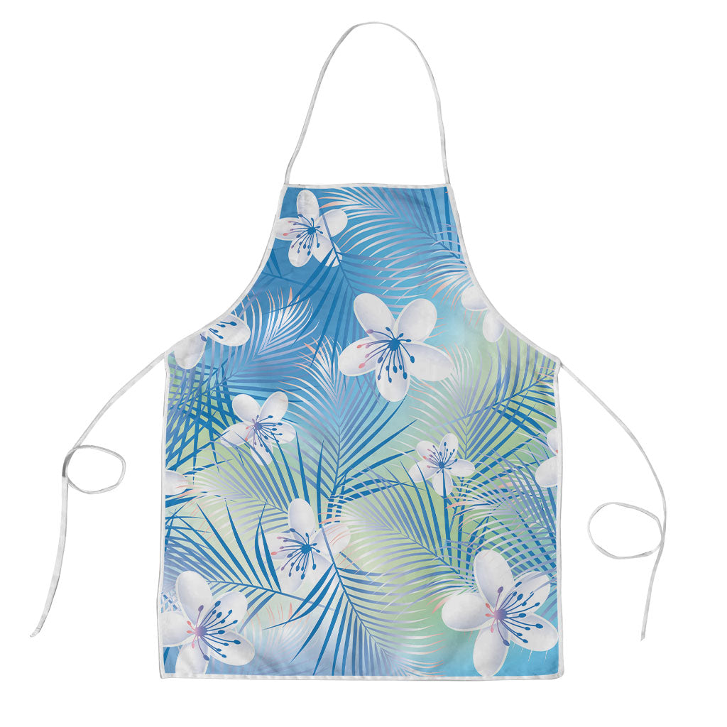 Blue Aloha Hawaiian Apron Tropical Flower Palm Leaf Pattern LT19 Blue - Polynesian Pride