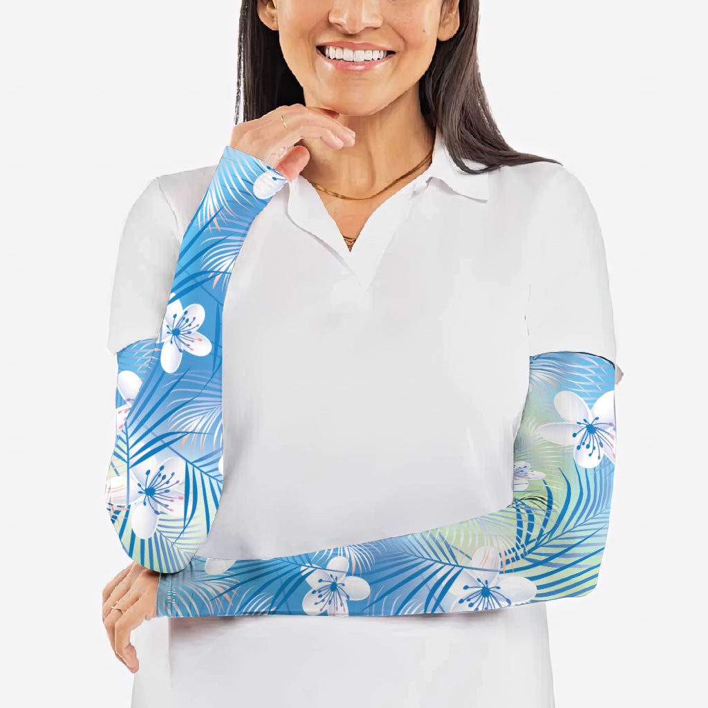 Blue Aloha Hawaiian Arm Sleeves Tropical Flower Palm Leaf Pattern LT19 - Polynesian Pride