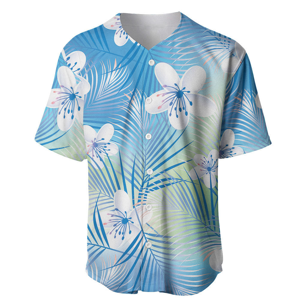 Blue Aloha Hawaiian Baseball Jersey Tropical Flower Palm Leaf Pattern LT19 Blue - Polynesian Pride