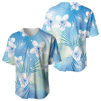 Blue Aloha Hawaiian Baseball Jersey Tropical Flower Palm Leaf Pattern LT19 - Polynesian Pride
