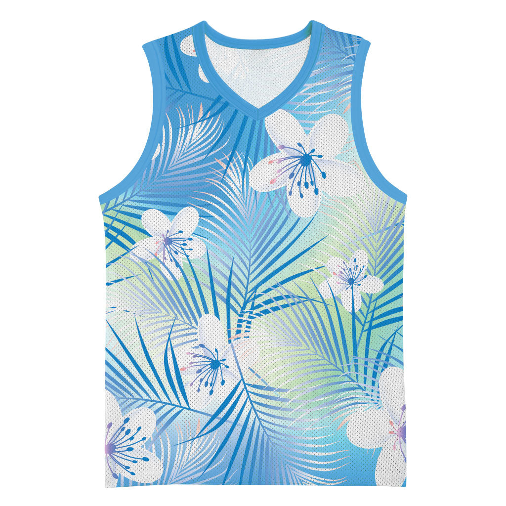Blue Aloha Hawaiian Basketball Jersey Tropical Flower Palm Leaf Pattern LT19 Unisex Blue - Polynesian Pride