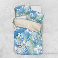Blue Aloha Hawaiian Bedding Set Tropical Flower Palm Leaf Pattern LT19 US Twin 172cm x 218cm Blue - Polynesian Pride