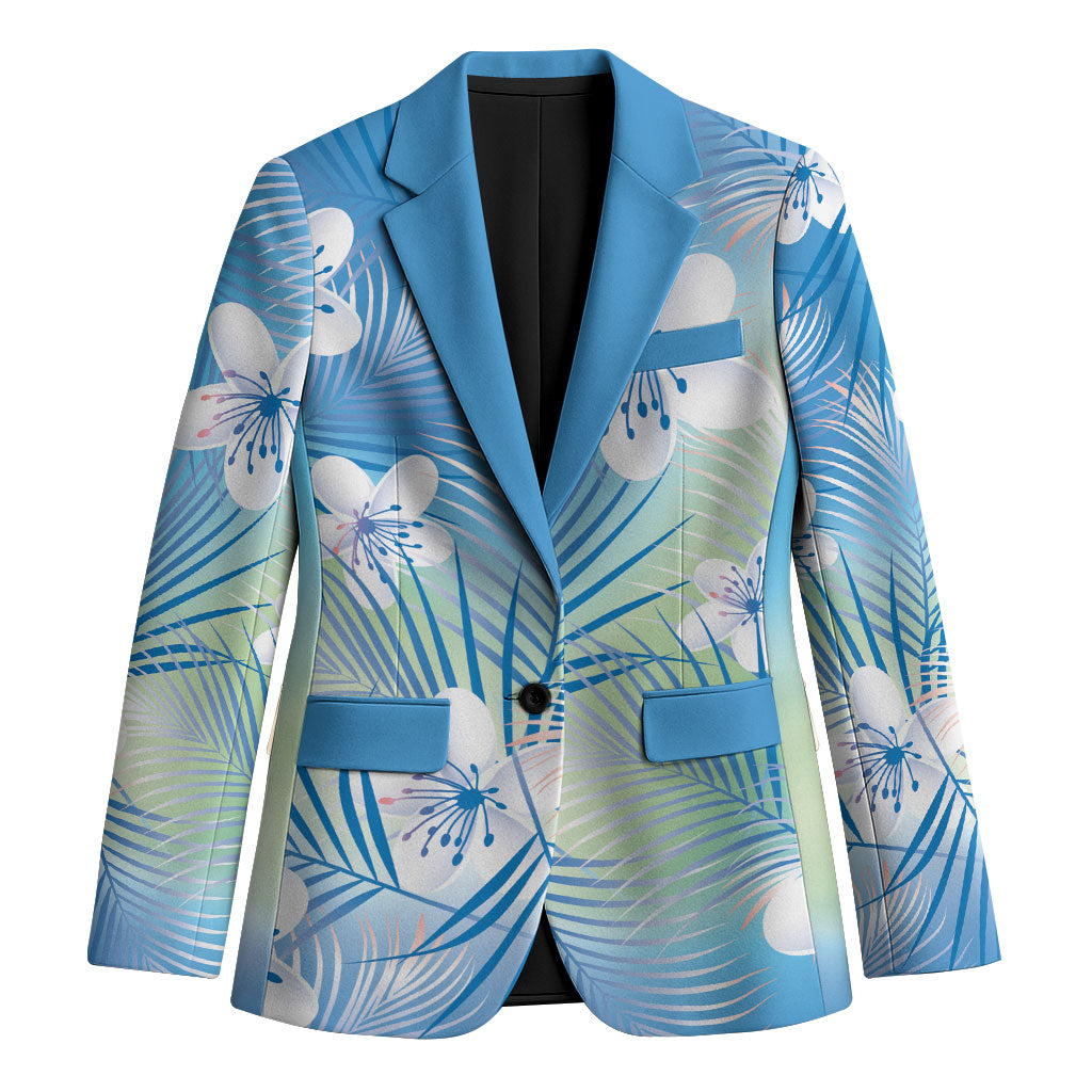 Blue Aloha Hawaiian Blazer Tropical Flower Palm Leaf Pattern LT19 Unisex Blue - Polynesian Pride
