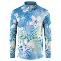 Blue Aloha Hawaiian Button Sweatshirt Tropical Flower Palm Leaf Pattern LT19 Blue - Polynesian Pride