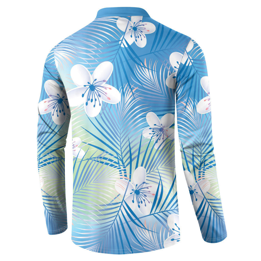 Blue Aloha Hawaiian Button Sweatshirt Tropical Flower Palm Leaf Pattern LT19 - Polynesian Pride