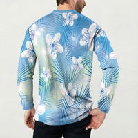Blue Aloha Hawaiian Button Sweatshirt Tropical Flower Palm Leaf Pattern LT19 - Polynesian Pride