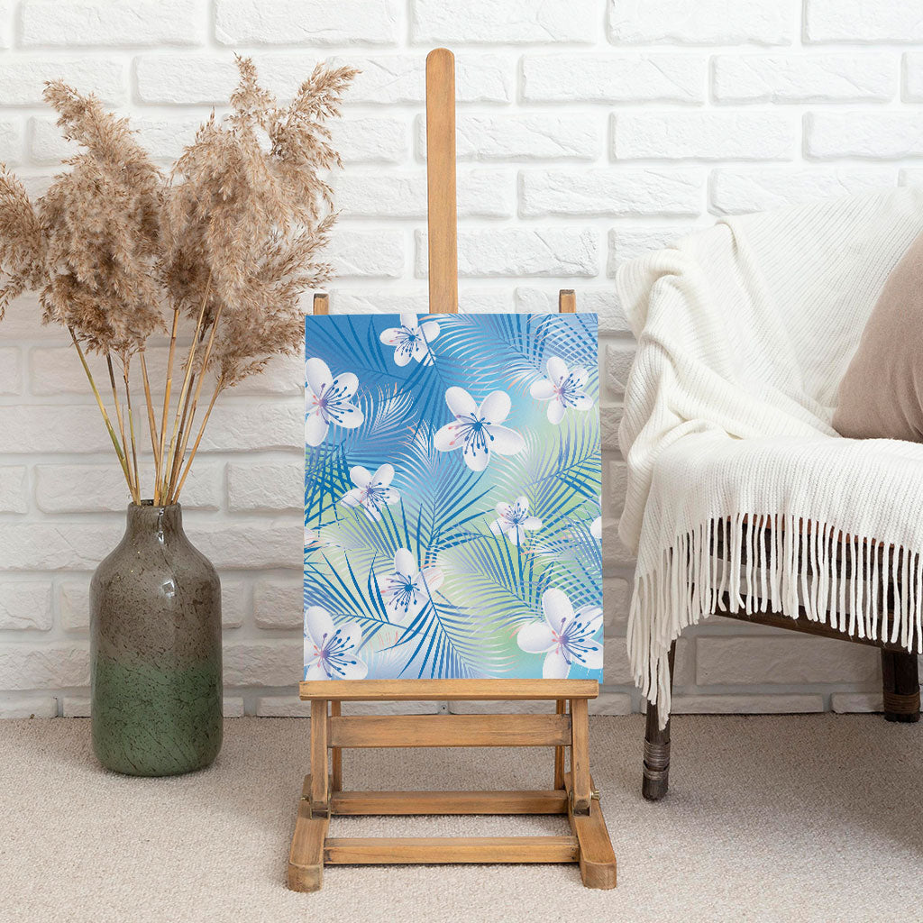 Blue Aloha Hawaiian Canvas Wall Art Tropical Flower Palm Leaf Pattern LT19 - Polynesian Pride