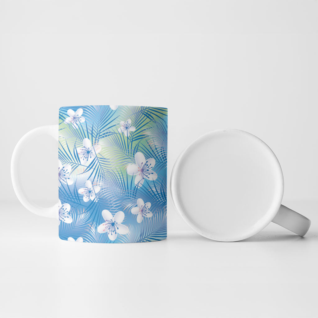 Blue Aloha Hawaiian Ceramic Mug Tropical Flower Palm Leaf Pattern LT19 - Polynesian Pride