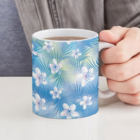 Blue Aloha Hawaiian Ceramic Mug Tropical Flower Palm Leaf Pattern LT19 - Polynesian Pride