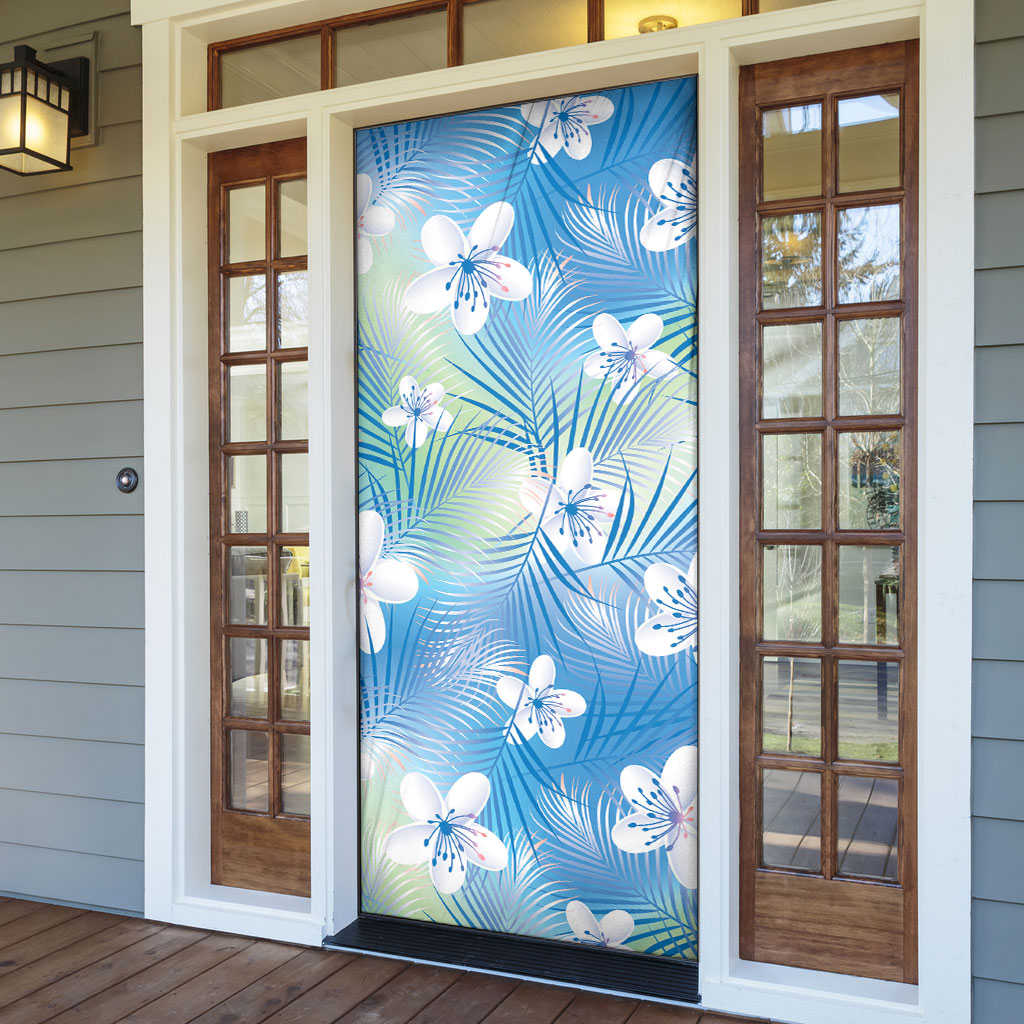 Blue Aloha Hawaiian Door Cover Tropical Flower Palm Leaf Pattern LT19 - Polynesian Pride