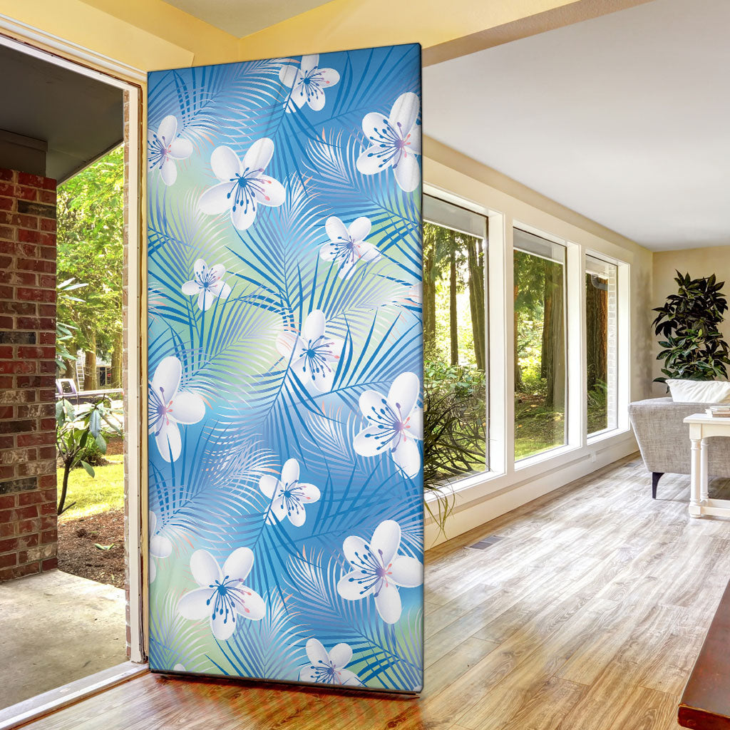 Blue Aloha Hawaiian Door Cover Tropical Flower Palm Leaf Pattern LT19 - Polynesian Pride