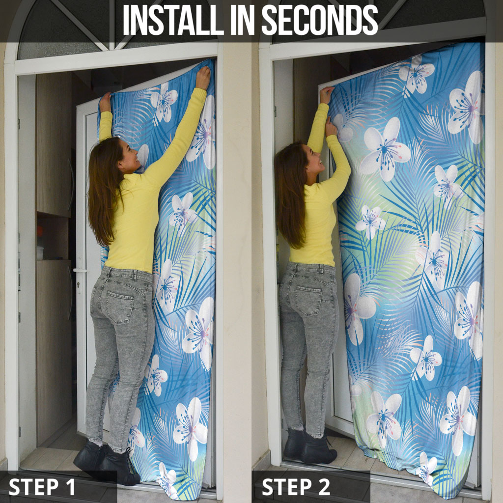 Blue Aloha Hawaiian Door Cover Tropical Flower Palm Leaf Pattern LT19 - Polynesian Pride