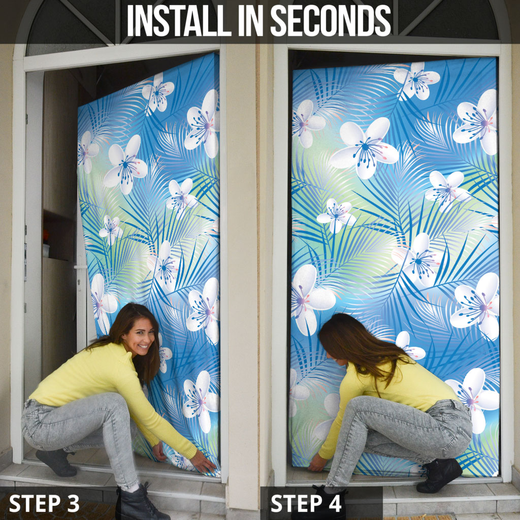 Blue Aloha Hawaiian Door Cover Tropical Flower Palm Leaf Pattern LT19 - Polynesian Pride