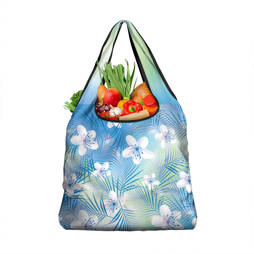 Blue Aloha Hawaiian Grocery Bag Tropical Flower Palm Leaf Pattern LT19 1-pack One Size Blue - Polynesian Pride
