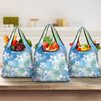 Blue Aloha Hawaiian Grocery Bag Tropical Flower Palm Leaf Pattern LT19 3-pack One Size Blue - Polynesian Pride