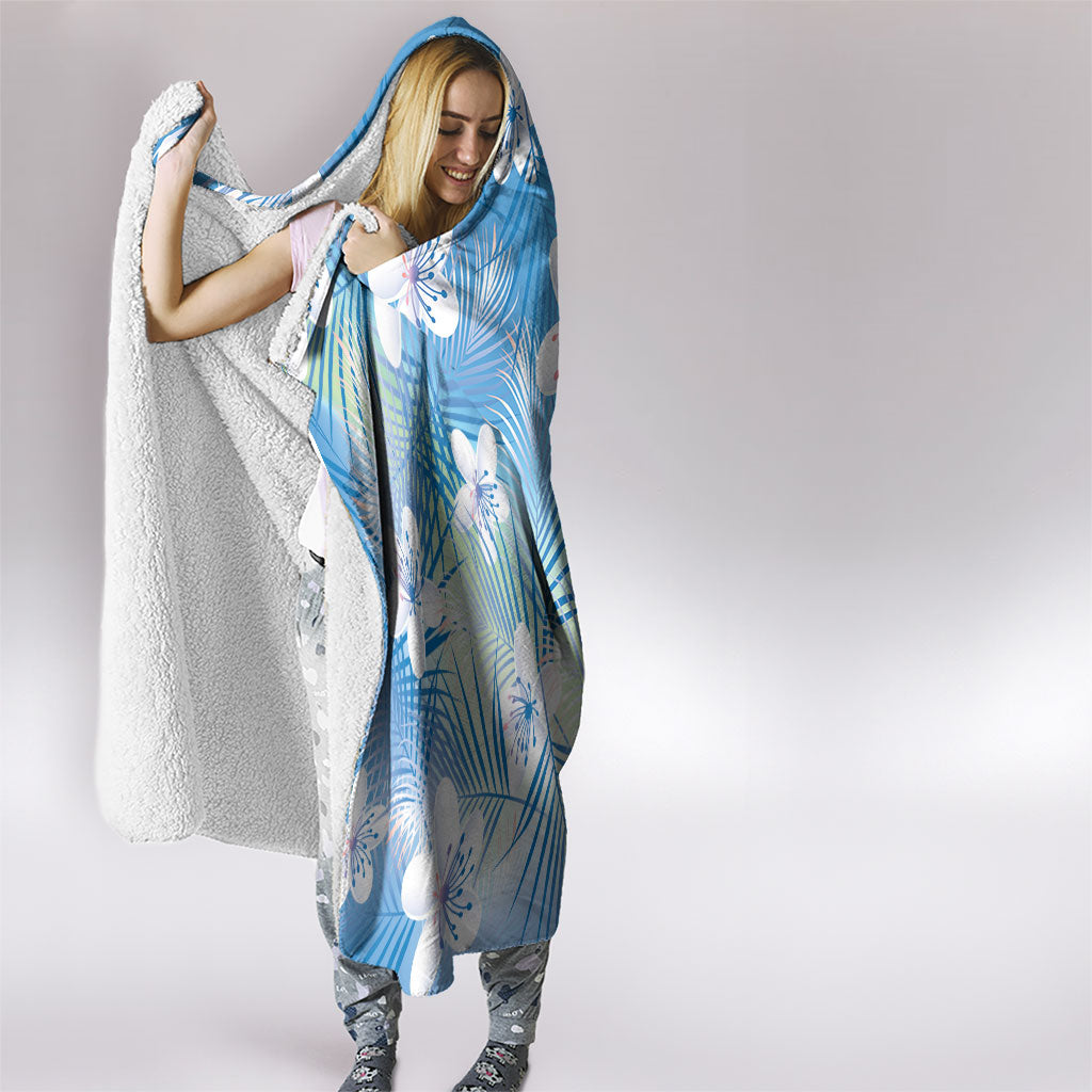 Blue Aloha Hawaiian Hooded Blanket Tropical Flower Palm Leaf Pattern LT19 - Polynesian Pride