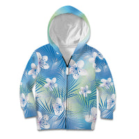 Blue Aloha Hawaiian Kid Hoodie Tropical Flower Palm Leaf Pattern LT19 Zip Hoodie Blue - Polynesian Pride