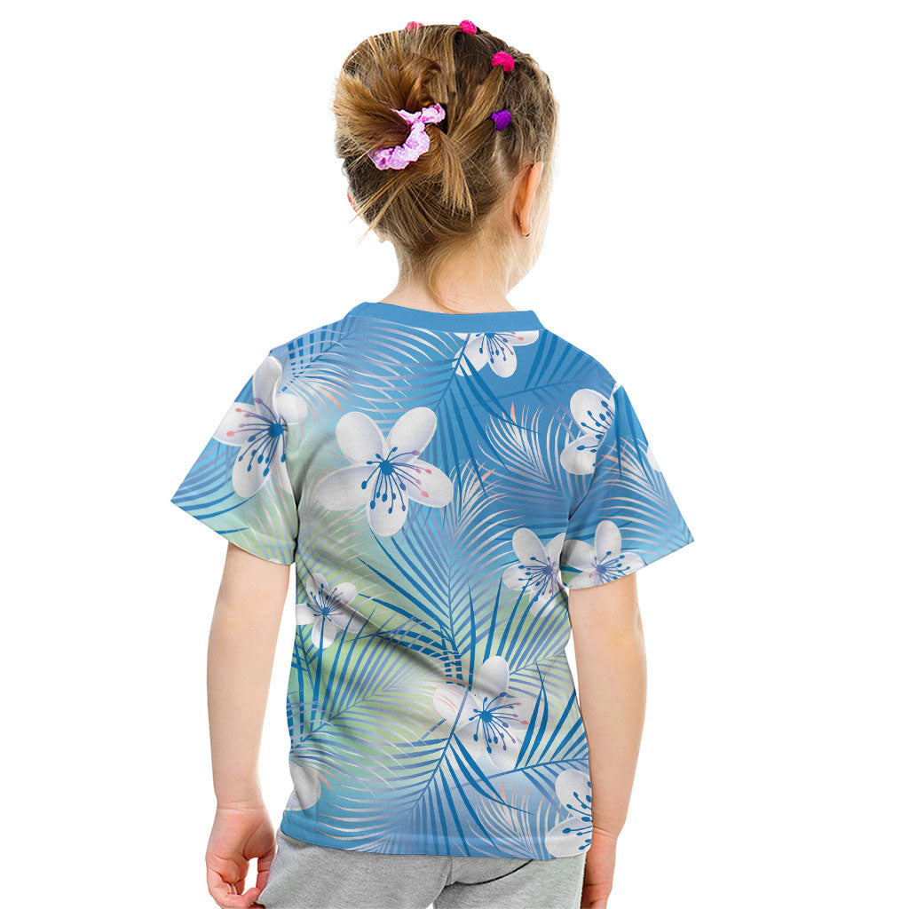 Blue Aloha Hawaiian Kid T Shirt Tropical Flower Palm Leaf Pattern LT19 - Polynesian Pride
