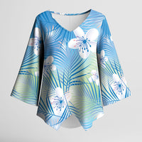 Blue Aloha Hawaiian Kimono Sleeve Blouse Tropical Flower Palm Leaf Pattern LT19 Female Blue - Polynesian Pride