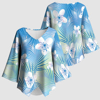 Blue Aloha Hawaiian Kimono Sleeve Blouse Tropical Flower Palm Leaf Pattern LT19 - Polynesian Pride
