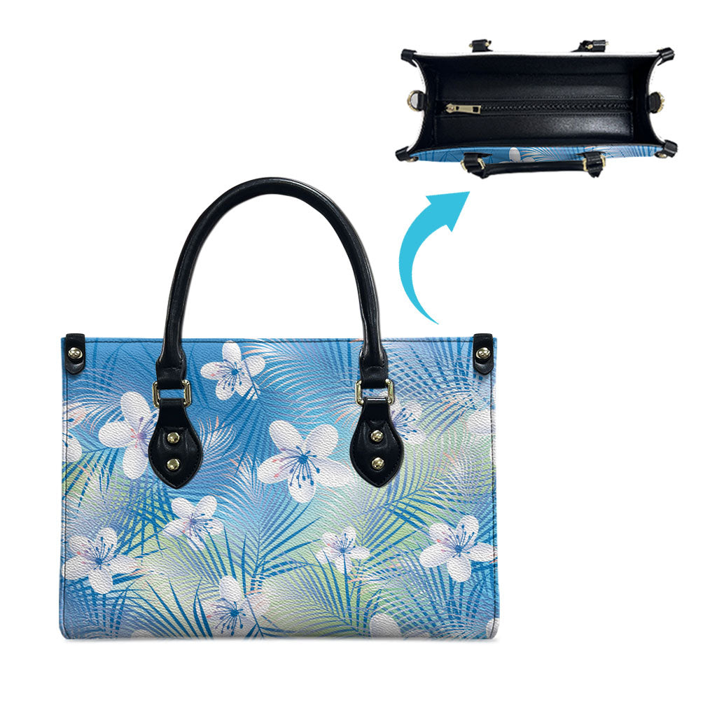 Blue Aloha Hawaiian Leather Bag Tropical Flower Palm Leaf Pattern LT19 - Polynesian Pride