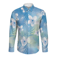 Blue Aloha Hawaiian Long Sleeve Button Shirt Tropical Flower Palm Leaf Pattern LT19 Unisex Blue - Polynesian Pride
