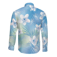 Blue Aloha Hawaiian Long Sleeve Button Shirt Tropical Flower Palm Leaf Pattern LT19 - Polynesian Pride