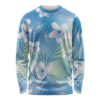 Blue Aloha Hawaiian Long Sleeve Shirt Tropical Flower Palm Leaf Pattern LT19 Unisex Blue - Polynesian Pride