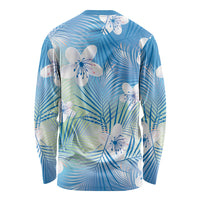 Blue Aloha Hawaiian Long Sleeve Shirt Tropical Flower Palm Leaf Pattern LT19 - Polynesian Pride
