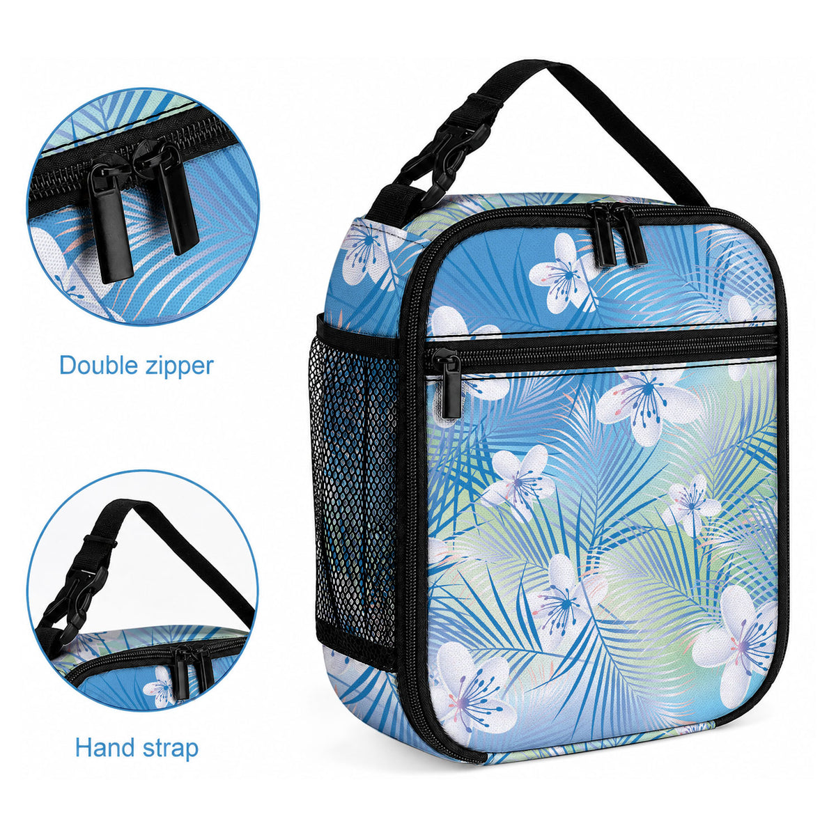 Blue Aloha Hawaiian Lunch Bag Tropical Flower Palm Leaf Pattern LT19 - Polynesian Pride