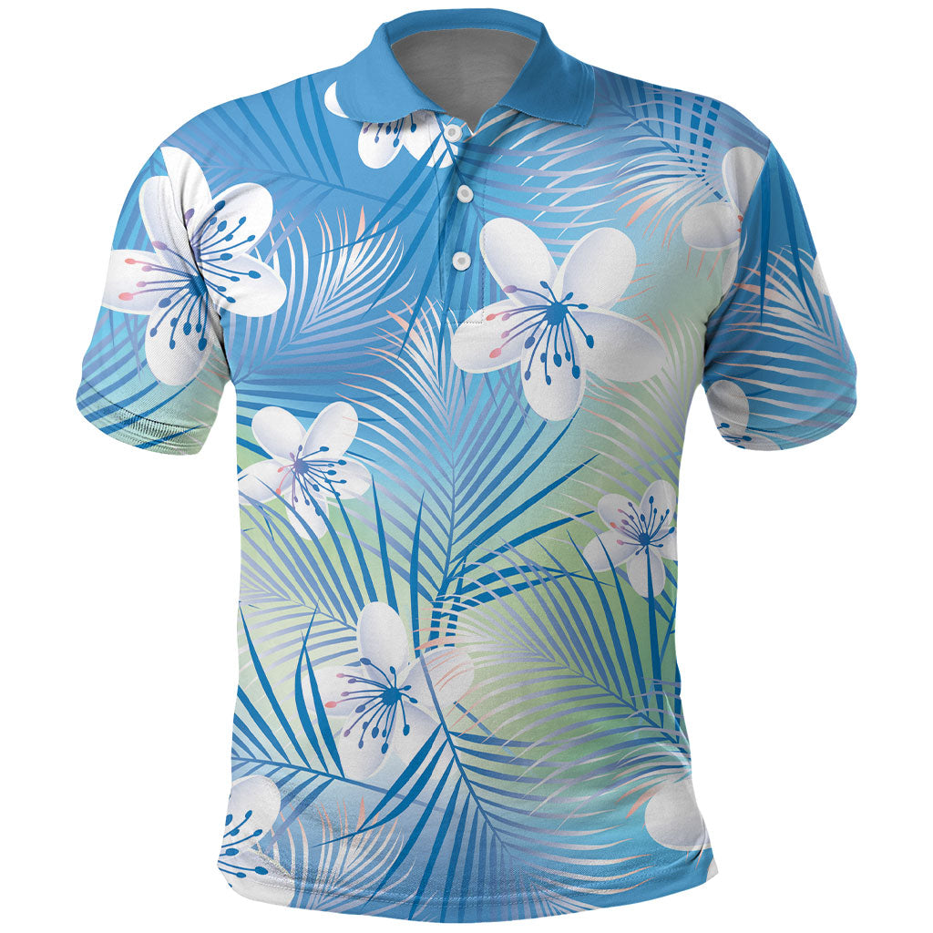 Blue Aloha Hawaiian Polo Shirt Tropical Flower Palm Leaf Pattern LT19 Blue - Polynesian Pride