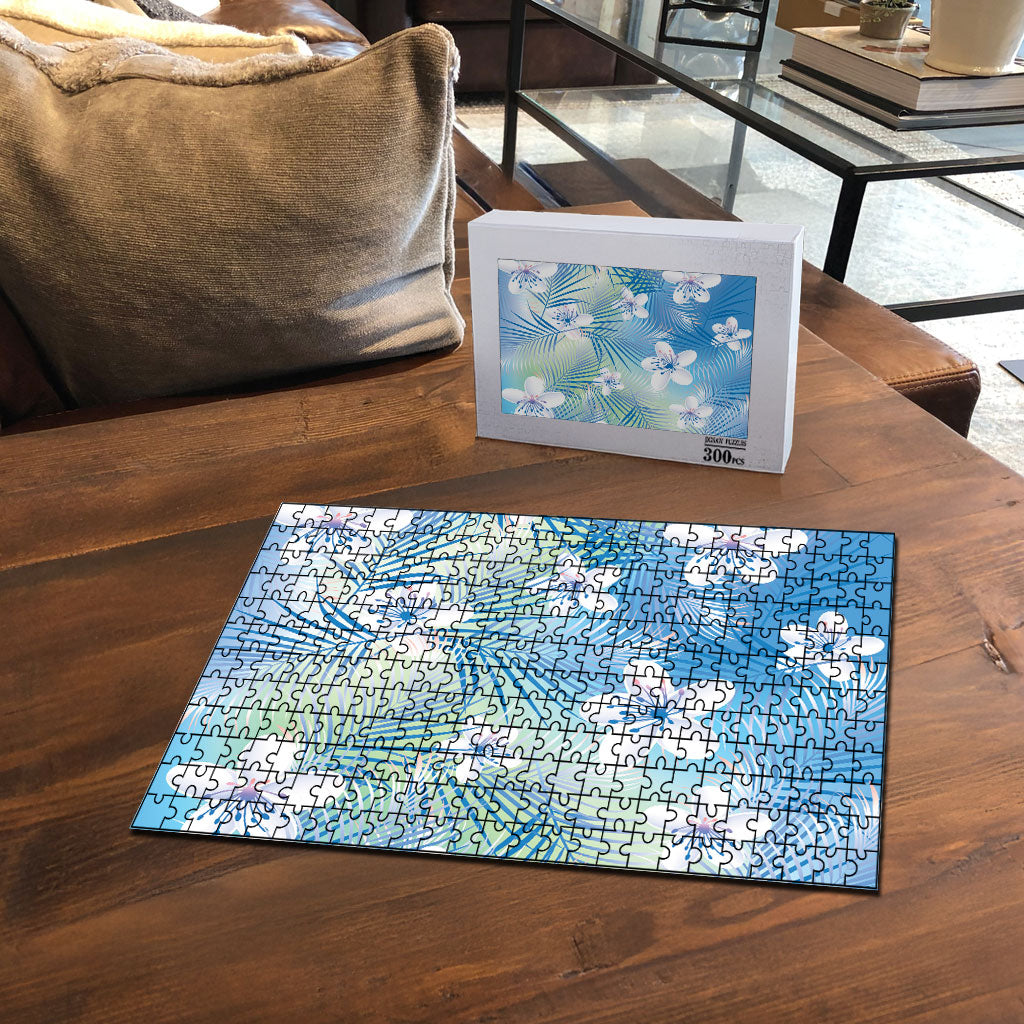Blue Aloha Hawaiian Puzzle Tropical Flower Palm Leaf Pattern LT19 - Polynesian Pride