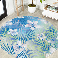 Blue Aloha Hawaiian Round Carpet Tropical Flower Palm Leaf Pattern LT19 Blue - Polynesian Pride