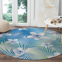 Blue Aloha Hawaiian Round Carpet Tropical Flower Palm Leaf Pattern LT19 - Polynesian Pride
