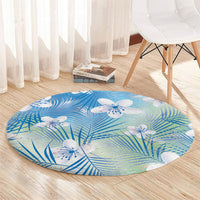 Blue Aloha Hawaiian Round Carpet Tropical Flower Palm Leaf Pattern LT19 - Polynesian Pride