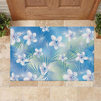 Blue Aloha Hawaiian Rubber Doormat Tropical Flower Palm Leaf Pattern LT19 Blue - Polynesian Pride