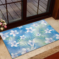 Blue Aloha Hawaiian Rubber Doormat Tropical Flower Palm Leaf Pattern LT19 - Polynesian Pride