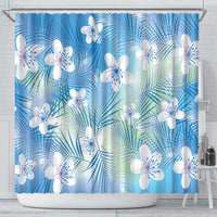 Blue Aloha Hawaiian Shower Curtain Tropical Flower Palm Leaf Pattern LT19 - Polynesian Pride