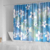 Blue Aloha Hawaiian Shower Curtain Tropical Flower Palm Leaf Pattern LT19 - Polynesian Pride